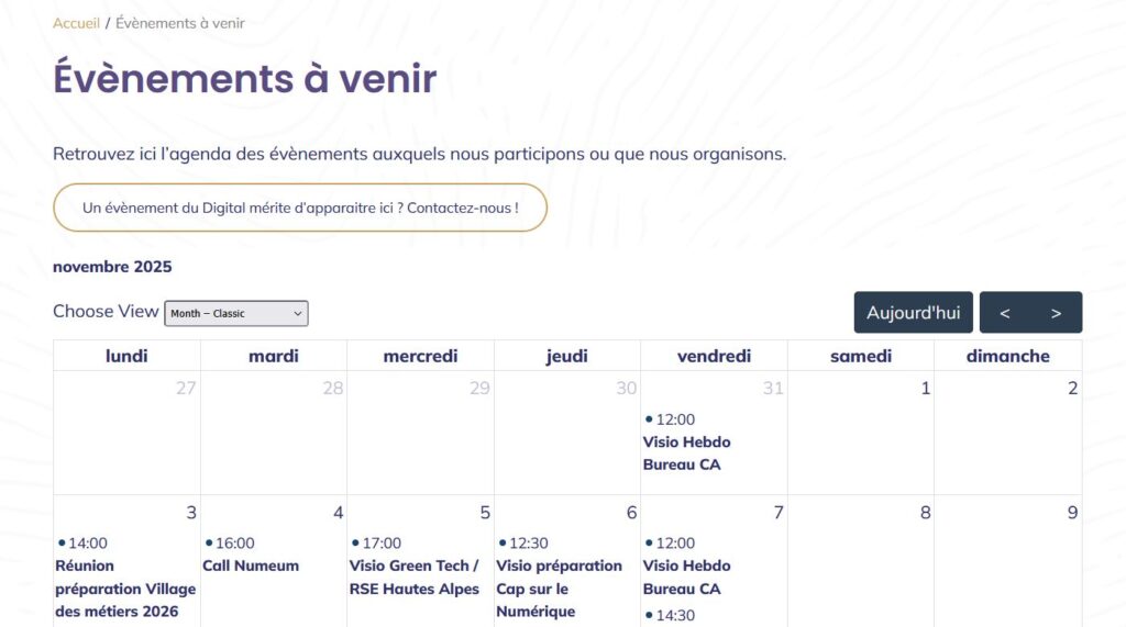 vue calendrier agenda nov 2025